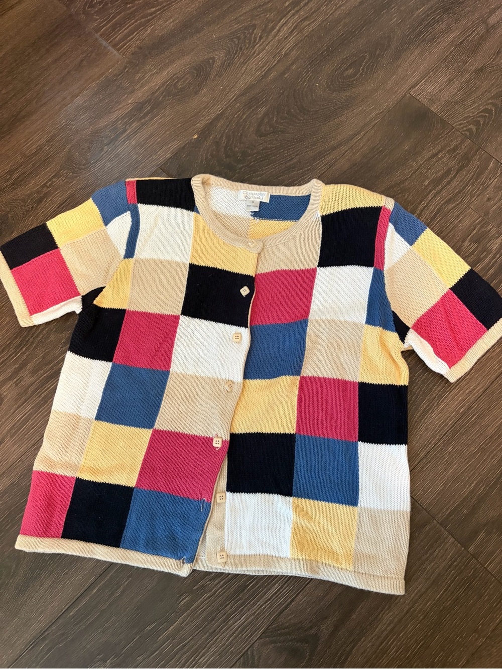 Vtg Christopher & Banks Short-Sleeve Patchwork Cardigan Cottagecore